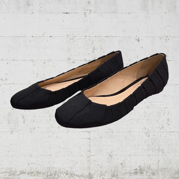 Talbots Black Canvas Almond Toe Slip On Pleated Classic Ballet Flats Size 6 - Picture 6 of 13